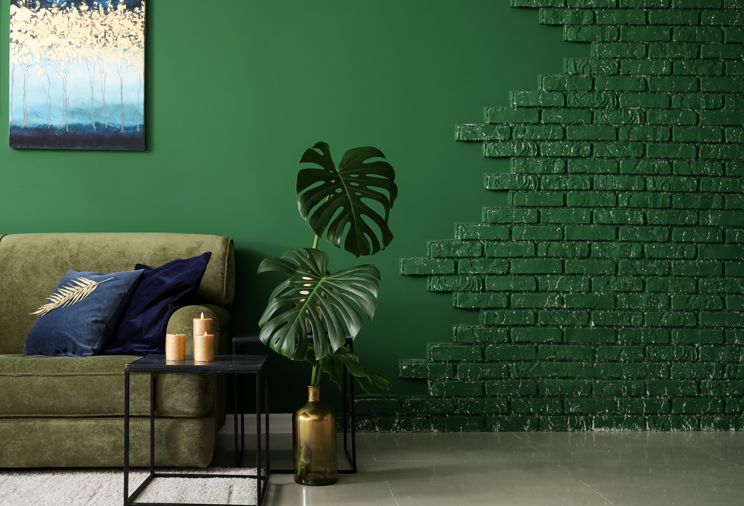 Interior of Modern Room with Green Wall